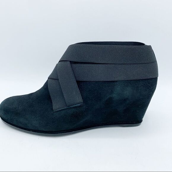 Stuart Weitzman Be Happy Black Suede Hidden Wedge Booties Criss-cross Elastic - Picture 2 of 16